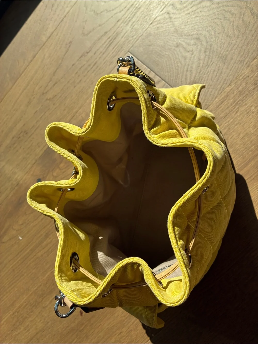 Tory Burch Charlie Yellow Quilted Denim Bag